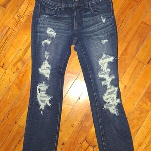 American Eagle Outfitters Dark Blue Distressed Skinny Jeans